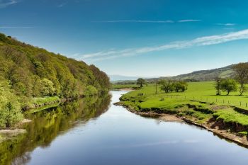 River Lune Lancaster green fields wooded slopes 2