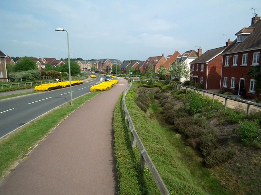 Swales set back from road - connected by gully