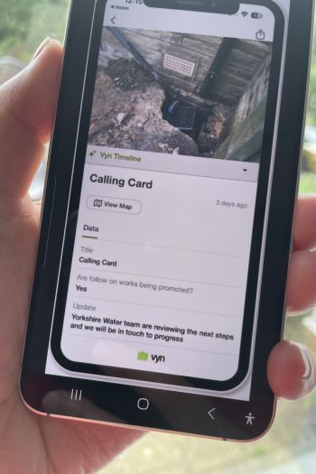 YORKSHIRE WATER VYN CALLING CARD on phone